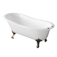 Kingston Brass  Aqua Eden VCT7D673122ZB8 67-Inch Cast Iron Single Slipper Clawfoot Tub with 7-Inch Faucet Drillings, White/Brushed Nickel