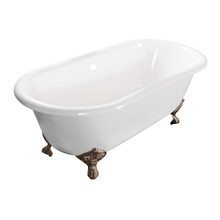 Kingston Brass  Aqua Eden VCTND603017NB8 60-Inch Cast Iron Double Ended Clawfoot Tub (No Faucet Drillings), White/Brushed Nickel