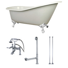 Kingston Brass  Aqua Eden KCT7D653129CW 62-Inch Cast Iron Single Slipper Clawfoot Tub Combo with Faucet and Supply Lines, White