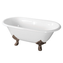 Kingston Brass  Aqua Eden VCTND603119NC8 60-Inch Cast Iron Double Ended Clawfoot Tub (No Faucet Drillings), White/Brushed Nickel