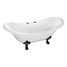 Kingston Brass  Aqua Eden VCT7DS6130NC5 61-Inch Cast Iron Double Slipper Clawfoot Tub with 7-Inch Faucet Drillings, White/Oil Rubbed Bronze