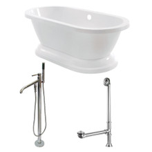 Kingston Brass  Aqua Eden KT7PE672824B1 67-Inch Acrylic Double Ended Pedestal Tub Combo with Faucet and Supply Lines, White/Polished Chrome