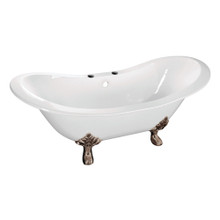 Kingston Brass  Aqua Eden VCT7DS6130NC8 61-Inch Cast Iron Double Slipper Clawfoot Tub with 7-Inch Faucet Drillings, White/Brushed Nickel