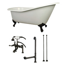 Kingston Brass  Aqua Eden KCT7D653129C5 62-Inch Cast Iron Single Slipper Clawfoot Tub Combo with Faucet and Supply Lines, White/Oil Rubbed Bronze