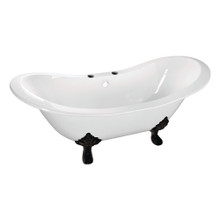 Kingston Brass  Aqua Eden VCT7DS6130NC0 61-Inch Cast Iron Double Slipper Clawfoot Tub with 7-Inch Faucet Drillings, White/Matte Black