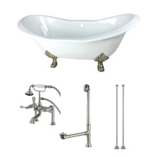 Kingston Brass  Aqua Eden KCT7D7231C8 72-Inch Cast Iron Double Slipper Clawfoot Tub Combo with Faucet and Supply Lines, White/Brushed Nickel
