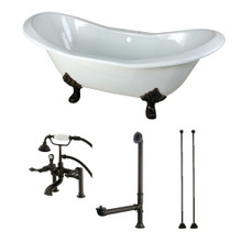 Kingston Brass  Aqua Eden KCT7D7231C5 72-Inch Cast Iron Double Slipper Clawfoot Tub Combo with Faucet and Supply Lines, White/Oil Rubbed Bronze