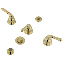 Kingston Brass  KB322 Magellan Bidet Faucet With Three Lever Handle And Pop-Up, Polished Brass