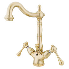 Kingston Brass  KS1432BL Heritage Two-Handle Bathroom Faucet with Brass Pop-Up and Cover Plate, Polished Brass