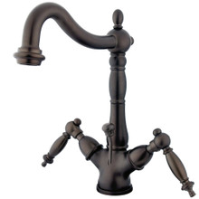 Kingston Brass  KS1435TL Heritage Two-Handle Bathroom Faucet with Brass Pop-Up and Cover Plate, Oil Rubbed Bronze