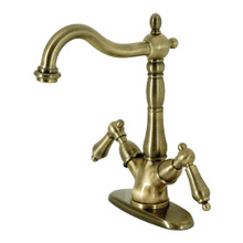 Kingston Brass  KS1493AL Heritage 2-Handle Vessel Sink Faucet, Antique Brass