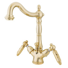 Kingston Brass  KS1432GL Victorian Two-Handle Bathroom Faucet with Brass Pop-Up and Cover Plate, Polished Brass