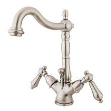 Kingston Brass  KS1438AL Heritage Two-Handle Bathroom Faucet with Brass Pop-Up and Cover Plate, Brushed Nickel