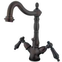 Kingston Brass  KS1435AL Heritage Two-Handle Bathroom Faucet with Brass Pop-Up and Cover Plate, Oil Rubbed Bronze