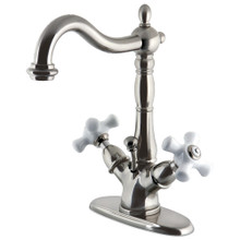 Kingston Brass  KS1438PX Heritage Two-Handle Bathroom Faucet with Brass Pop-Up and Cover Plate, Brushed Nickel