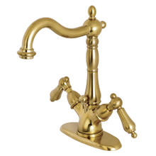 Kingston Brass  KS1437AL Heritage Two-Handle Bathroom Faucet with Brass Pop-Up and Cover Plate, Brushed Brass