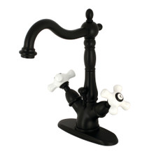 Kingston Brass  KS1430PX Heritage Two-Handle Bathroom Faucet with Brass Pop-Up and Cover Plate, Matte Black