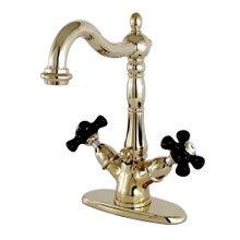 Kingston Brass  KS1432PKX Duchess Two-Handle Bathroom Faucet with Brass Pop-Up and Cover Plate, Polished Brass