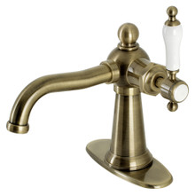 Kingston Brass  KSD154KLAB Nautical Single-Handle Bathroom Faucet with Push Pop-Up, Antique Brass