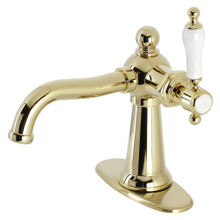 Kingston Brass  KSD154KLPB Nautical Single-Handle Bathroom Faucet with Push Pop-Up, Polished Brass