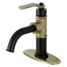 Kingston Brass  KSD2823KL Whitaker Single-Handle Bathroom Faucet with Push Pop-Up, Matte Black/Antique Brass