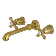 Kingston Brass  KS7127AX English Country Two-Handle Wall Mount Bathroom Faucet, Brushed Brass