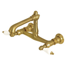 Kingston Brass  KS7247PL Wall Mount Bathroom Faucet, Brushed Brass