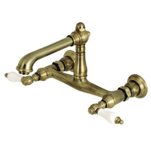 Kingston Brass  KS7243PL Wall Mount Bathroom Faucet, Antique Brass