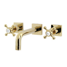 Kingston Brass  KS6122BX Metropolitan Two-Handle Wall Mount Bathroom Faucet, Polished Brass