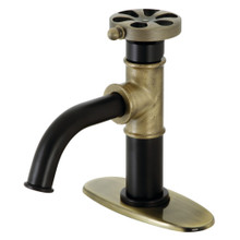 Kingston Brass  KSD2823RX Belknap Single-Handle Bathroom Faucet with Push Pop-Up, Matte Black/Antique Brass