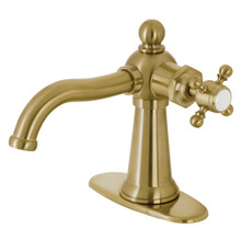 Kingston Brass  KSD154BXBB Nautical Single-Handle Bathroom Faucet with Push Pop-Up, Brushed Brass