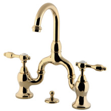 Kingston Brass  KS7992TAL Tudor Bridge Bathroom Faucet with Brass Pop-Up, Polished Brass