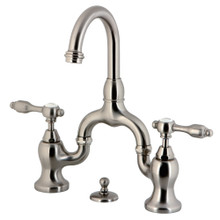 Kingston Brass  KS7998TAL Tudor Bridge Bathroom Faucet with Brass Pop-Up, Brushed Nickel