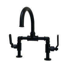 Kingston Brass  KS2170KL Whitaker Industrial Style Bridge Bathroom Faucet with Pop-Up Drain, Matte Black