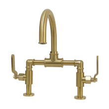 Kingston Brass  KS2177KL Whitaker Industrial Style Bridge Bathroom Faucet with Pop-Up Drain, Brushed Brass