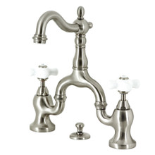 Kingston Brass  KS7978PX English Country Bridge Bathroom Faucet with Brass Pop-Up, Brushed Nickel