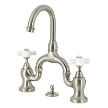 Kingston Brass  KS7998PX English Country Bridge Bathroom Faucet with Brass Pop-Up, Brushed Nickel
