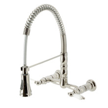 Kingston Brass  Gourmetier GS1246PL Heritage Two-Handle Wall-Mount Pull-Down Sprayer Kitchen Faucet, Polished Nickel