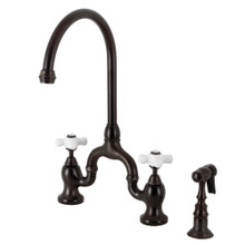 Kingston Brass  KS7795PXBS English Country Bridge Kitchen Faucet with Brass Sprayer, Oil Rubbed Bronze