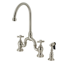 Kingston Brass  KS7798AXBS English Country Bridge Kitchen Faucet with Brass Sprayer, Brushed Nickel