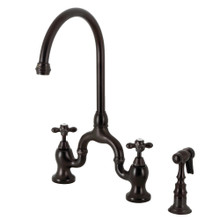 Kingston Brass  KS7795AXBS English Country Bridge Kitchen Faucet with Brass Sprayer, Oil Rubbed Bronze