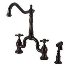 Kingston Brass  KS7755AXBS English Country Bridge Kitchen Faucet with Brass Sprayer, Oil Rubbed Bronze