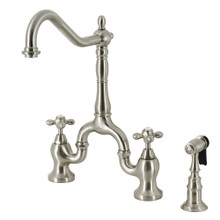 Kingston Brass  KS7758AXBS English Country Bridge Kitchen Faucet with Brass Sprayer, Brushed Nickel