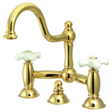 Kingston Brass  KS3912PX Restoration Bathroom Bridge Faucet, Polished Brass