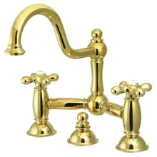Kingston Brass  KS3912AX Restoration Bathroom Bridge Faucet, Polished Brass