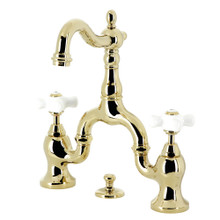 Kingston Brass  KS7972PX English Country Bridge Bathroom Faucet with Brass Pop-Up, Polished Brass