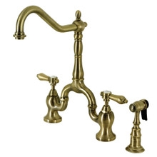 Kingston Brass  KS7753BALBS Heirloom Bridge Kitchen Faucet with Brass Sprayer, Antique Brass