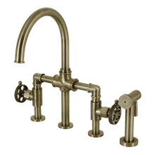 Kingston Brass  KS2333RKX Webb Bridge Kitchen Faucet with Brass Sprayer, Antique Brass