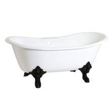 Kingston Brass  Aqua Eden VCT7DS7231NL0 72-Inch Cast Iron Double Slipper Clawfoot Tub with 7-Inch Faucet Drillings, White/Matte Black