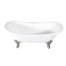 Kingston Brass  Aqua Eden VCT7DS7231NL8 72-Inch Cast Iron Double Slipper Clawfoot Tub with 7-Inch Faucet Drillings, White/Brushed Nickel